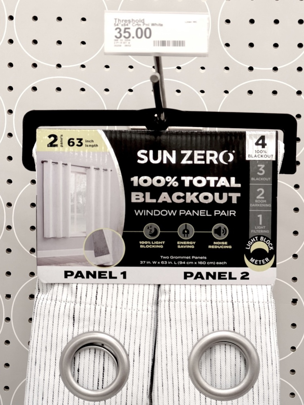 Set of 2 Panels Blackout Drapes White Charcoal Stripes